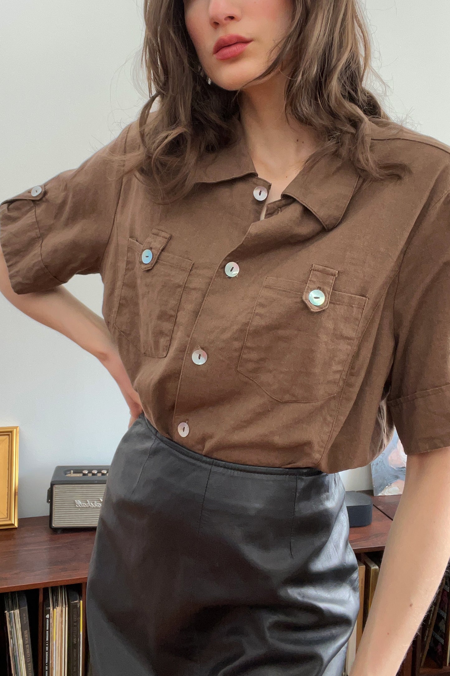 1980's Linen Cargo Style Top